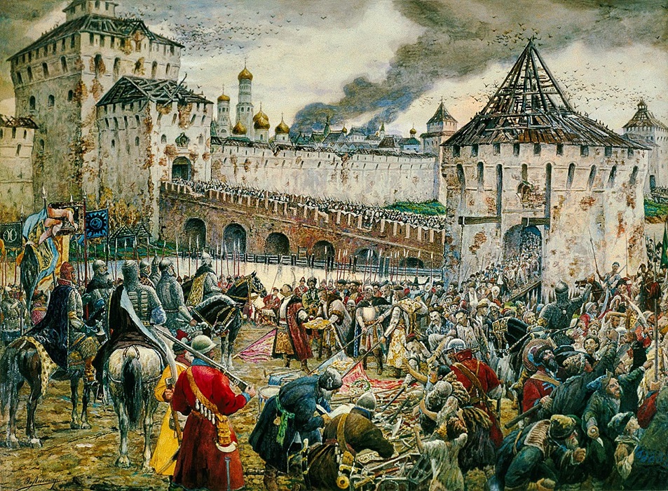Изгнание поляков из Кремля Пожарским. Художник Лисснер Эрнест-Николай-Иоганн Эрнестович. 1938 год